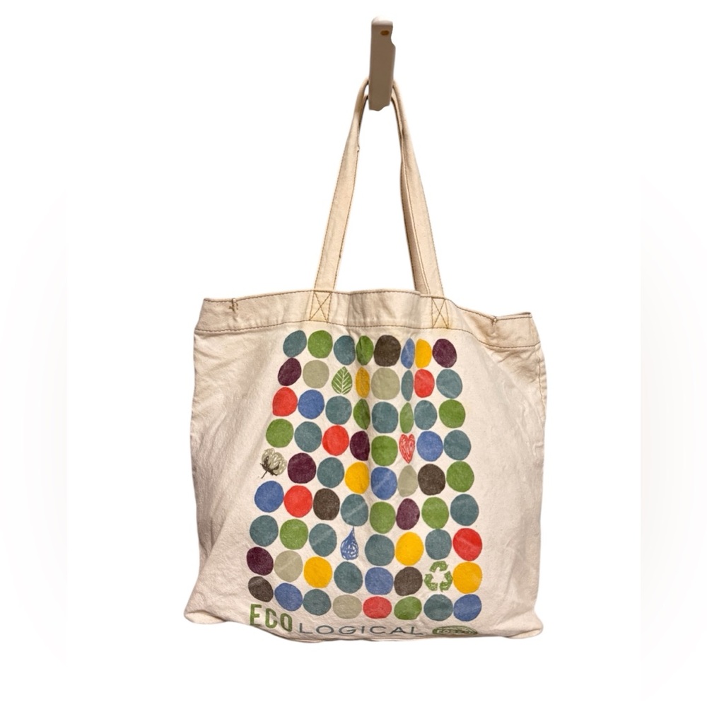 Fossil Cream Canvas Tote with Multicolor Dot Design